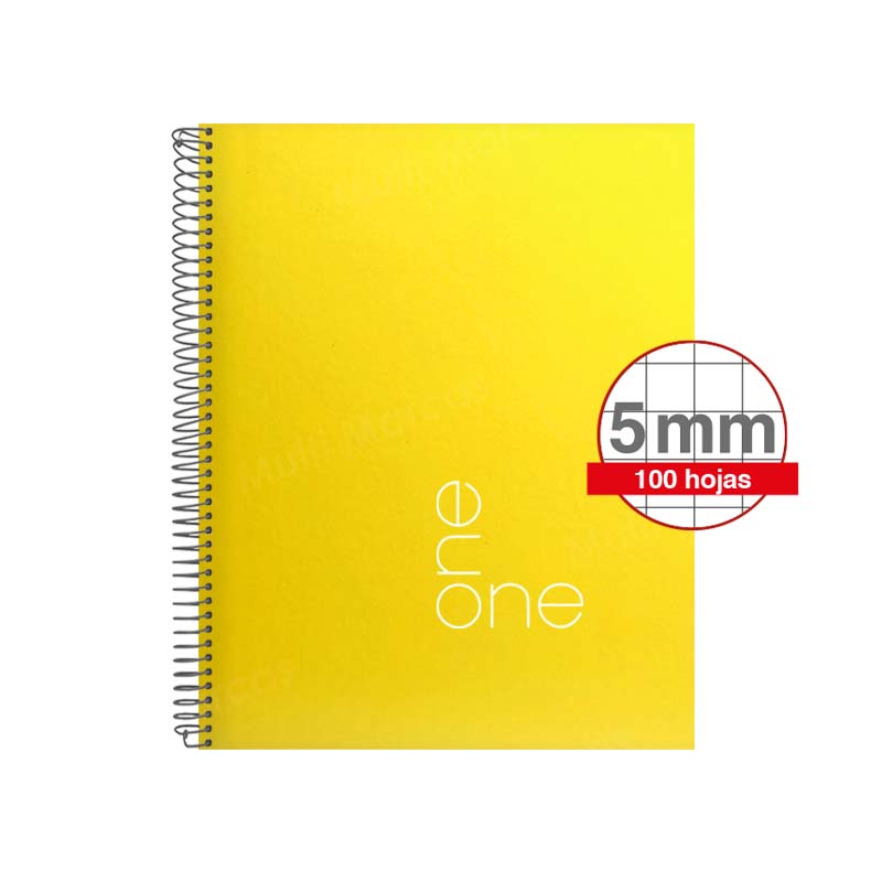 Cuaderno espiral ONE Colores Vivos, Anillo Metálico 100 hojas tamaño Medio 1/2 Oficio cuadricula corriente