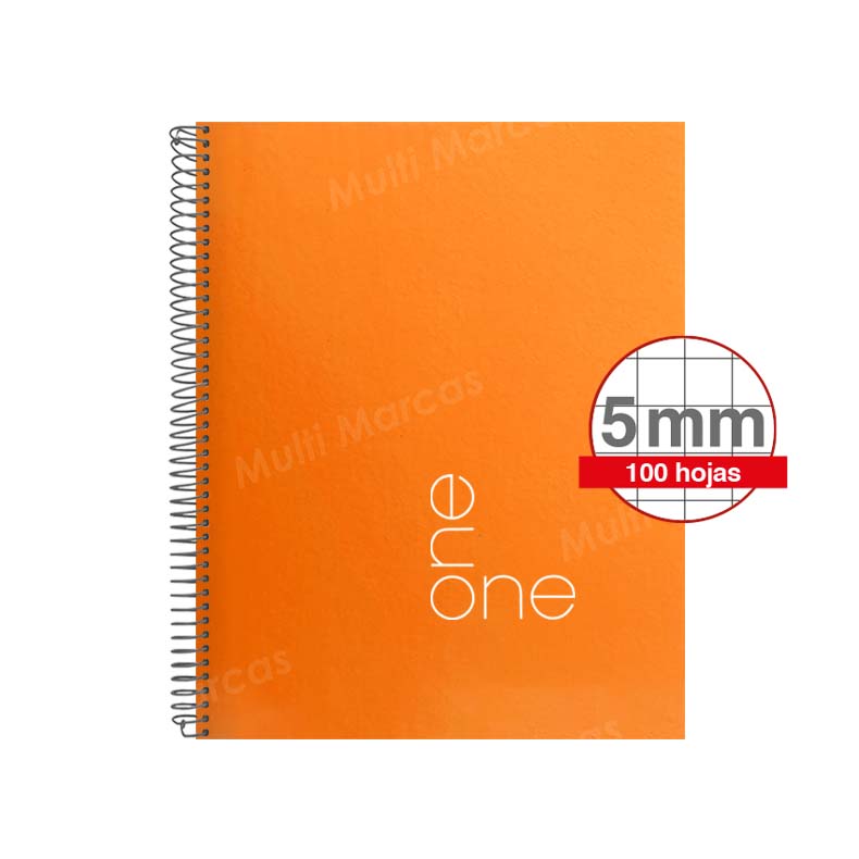 Cuaderno espiral ONE Colores Vivos, Anillo Metálico 100 hojas tamaño Medio 1/2 Oficio cuadricula corriente