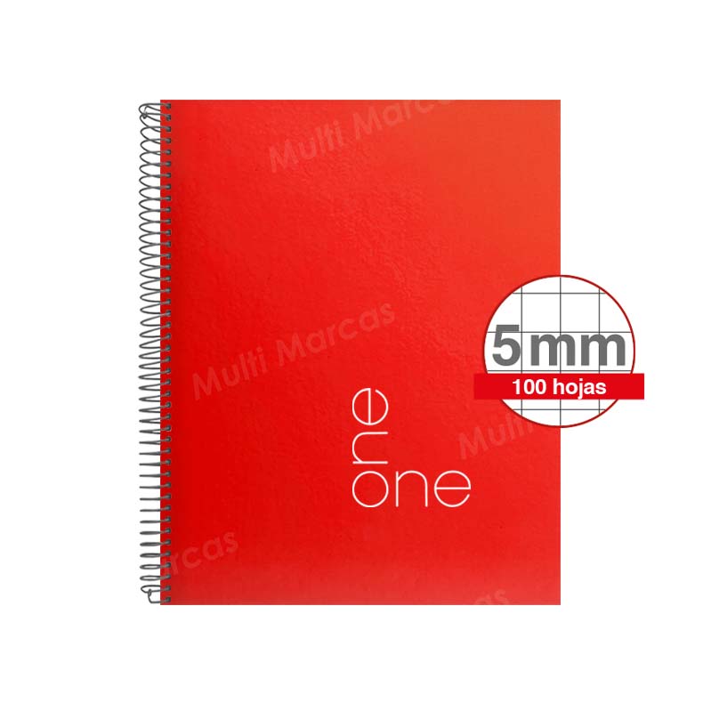 Cuaderno espiral ONE Colores Vivos, Anillo Metálico 100 hojas tamaño Medio 1/2 Oficio cuadricula corriente