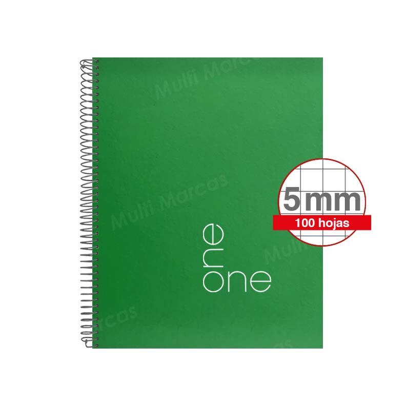 Cuaderno espiral ONE Colores Vivos, Anillo Metálico 100 hojas tamaño Medio 1/2 Oficio cuadricula corriente