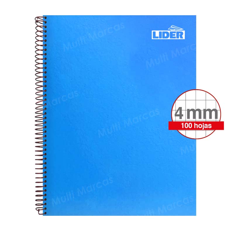 Cuaderno Espiral Metálico Tamaño Carta LIDER Color Pleno 100 Hojas Cuadricula Intermedia (Elva))