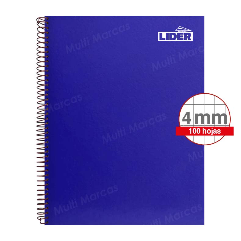 Cuaderno Espiral Metálico Tamaño Carta LIDER Color Pleno 100 Hojas Cuadricula Intermedia (Elva))