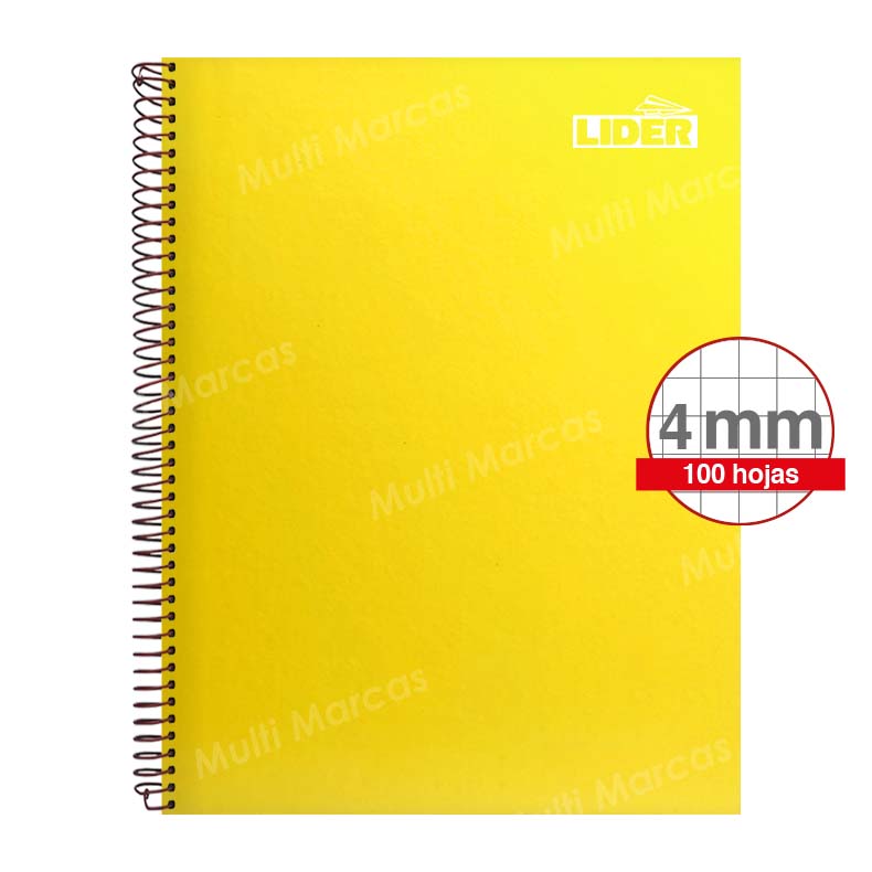 Cuaderno Espiral Metálico Tamaño Carta LIDER Color Pleno 100 Hojas Cuadricula Intermedia (Elva))