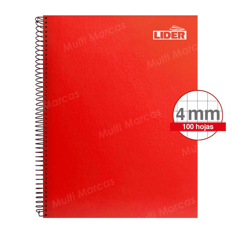 Cuaderno Espiral Metálico Tamaño Carta LIDER Color Pleno 100 Hojas Cuadricula Intermedia (Elva))