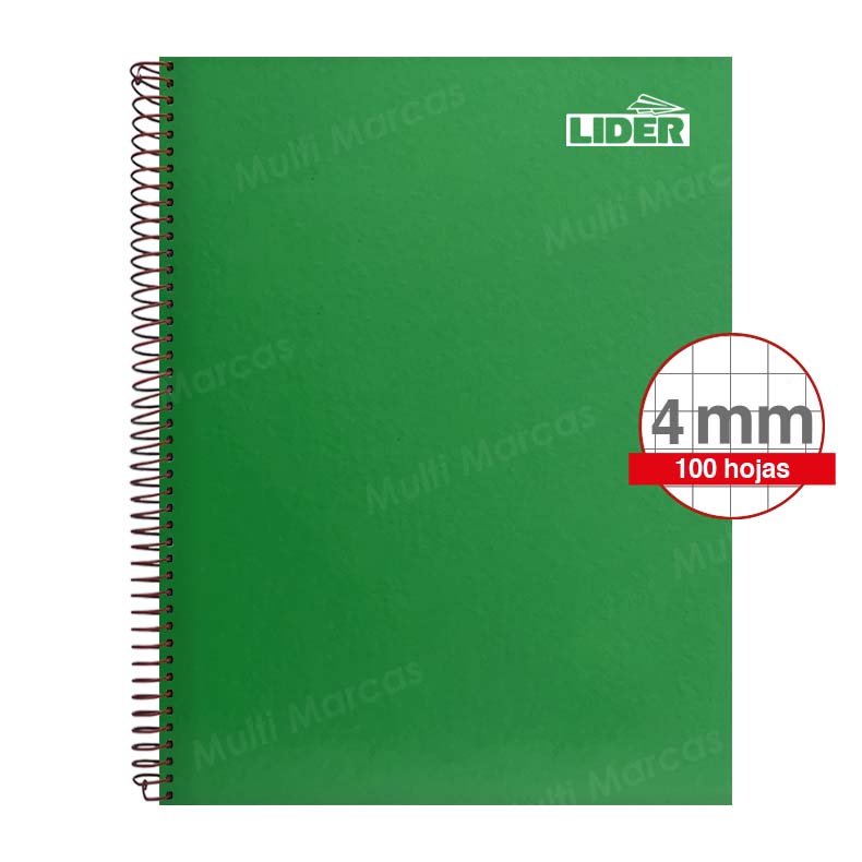 Cuaderno Espiral Metálico Tamaño Carta LIDER Color Pleno 100 Hojas Cuadricula Intermedia (Elva))