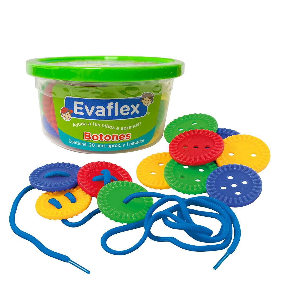 Set de 20 Botones Aprox. de Ensarte + 1 Pasador en Envase Plástico - PT-EV00520 - EVAFLEX