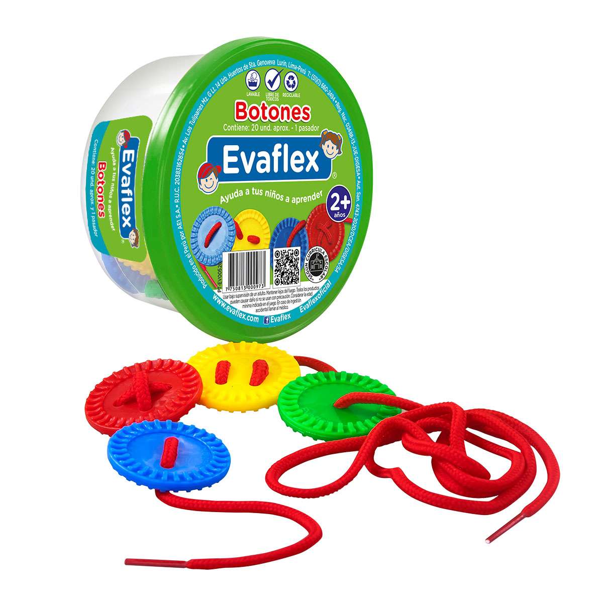 Set de 20 Botones Aprox. de Ensarte + 1 Pasador en Envase Plástico - PT-EV00520 - EVAFLEX