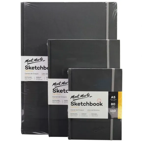 Cuaderno de Dibujos / Bocetos / Sketchbook de Tapa Dura Con Elástico Signature Mont Marte 110 g/m² Tamaño A4  80 Hojas  MSB0090