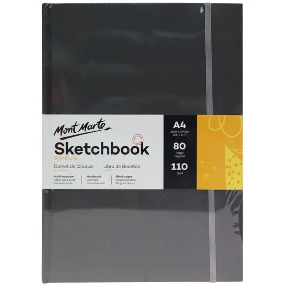 Cuaderno de Dibujos / Bocetos / Sketchbook de Tapa Dura Con Elástico Signature Mont Marte 110 g/m² Tamaño A4  80 Hojas  MSB0090