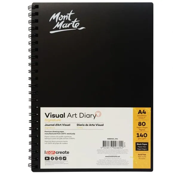 Diario de Arte Visual Para Dibujo / Sketchbook Mont Marte Signature 140 g/m² A4 80 Hojas de Color Negro MSB0022