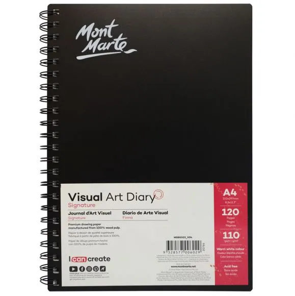 Diario de Arte Visual / Bocetos / Sketchbook Mont Marte Signature 110 g/m² Tamaño A4 120 páginas MSB0003