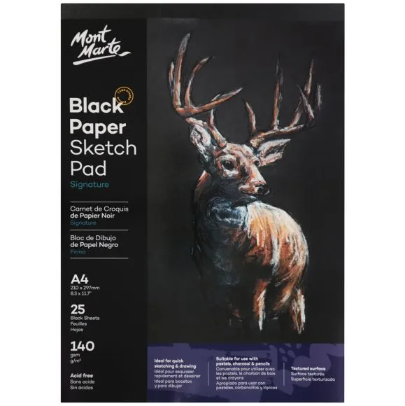 Block de dibujo de papel negro Mont Marte Signature 140 g/m² Tamaño A4 25 hojas MSB0060