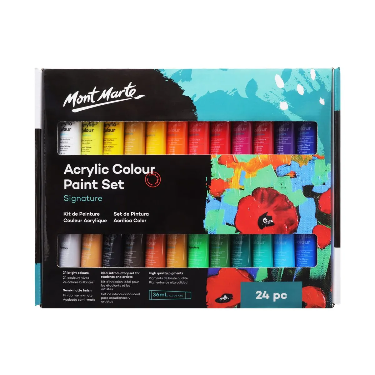 Set Pintura Acrílica Mont Marte Signature de 24 Tubos de 36 ml. (1,2 onzas líquidas estadounidenses) MSCH2436