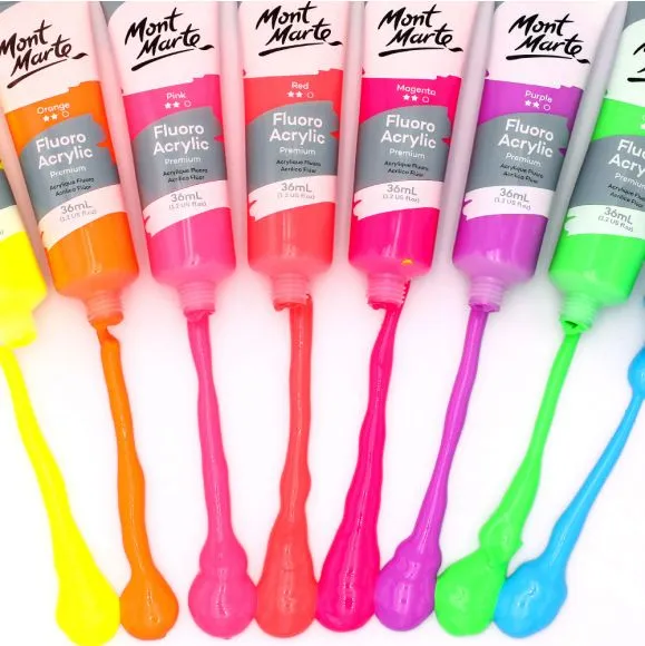 Set de Pintura Acrílica Premium Fluorescente Mont Marte de 8 Tubos de 36 ml. (1.2oz) PMFL8361