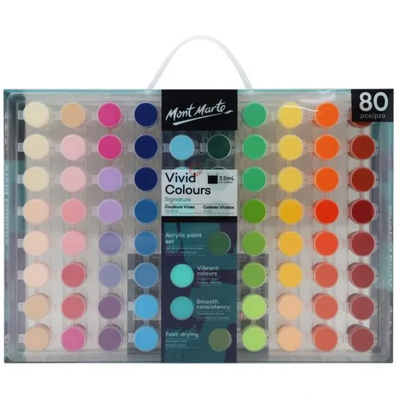 Set de Pintura Acrílica Mont Marte de 80 Tubos de Colores Vivos 3.5ml. PMHS0051