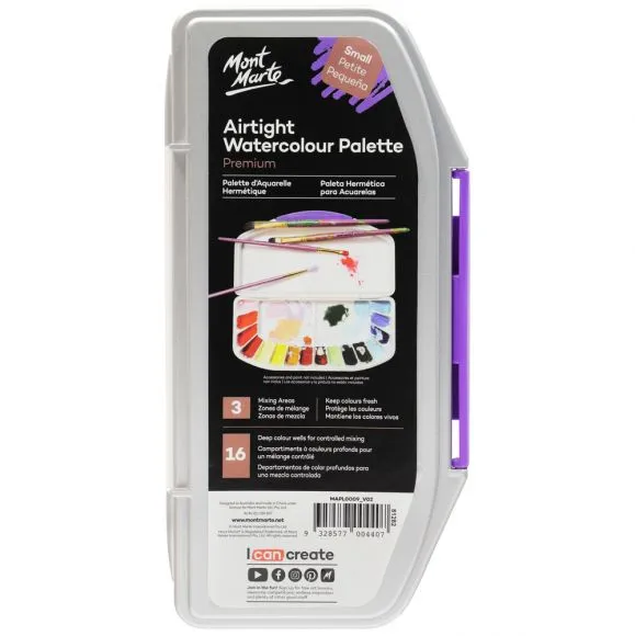 Paleta Hermética de Plástico Premium para Acuarelas Mont Marte MAPL0009