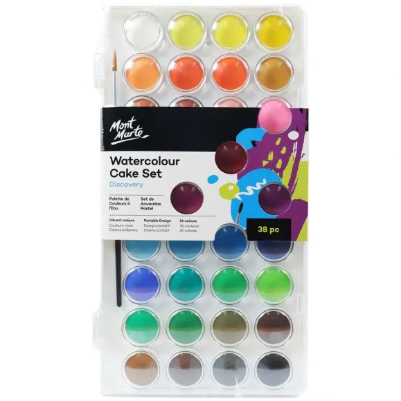 Set de Acuarelas en Pastilla Discovery x36 Colores + Pincel Mont Marte PMHS0038