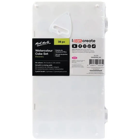 Set de Acuarelas en Pastilla Discovery x36 Colores + Pincel Mont Marte PMHS0038