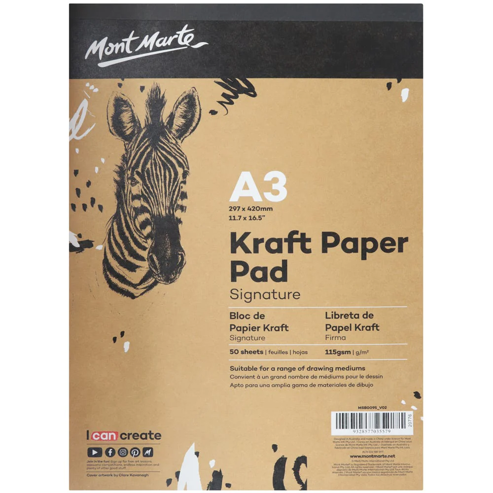 Block de Papel Kraft Signature Mont Marte Tamaño A3 50 Hojas MSB0095