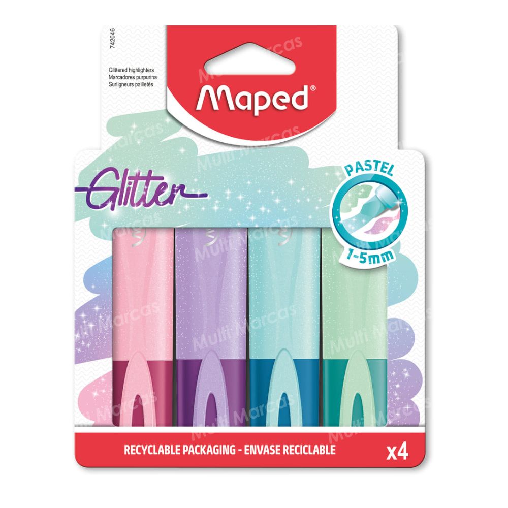 Set de 4 Resaltadores Pastel con Glitter MAPED
