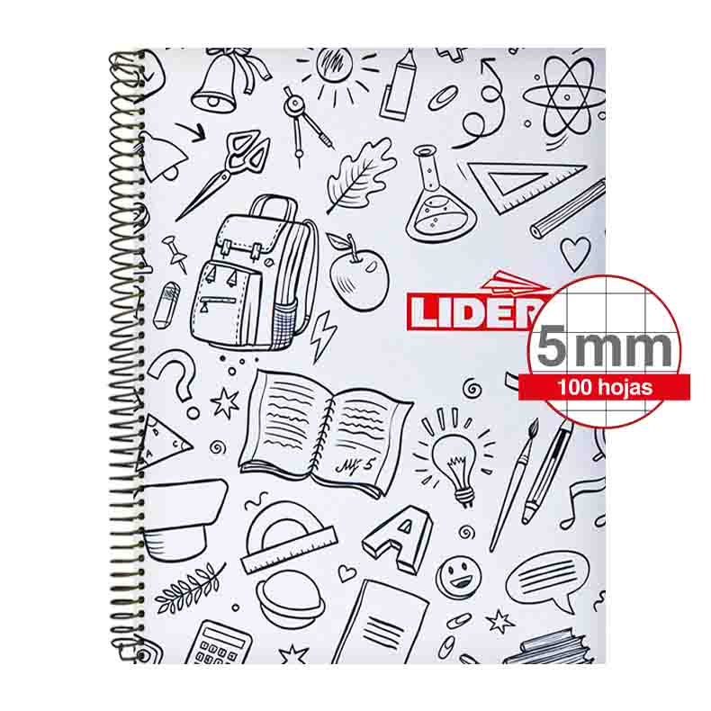 Cuaderno Espiral Plástico con Diseño Tamaño Carta Cuadricula Corriente LIDER