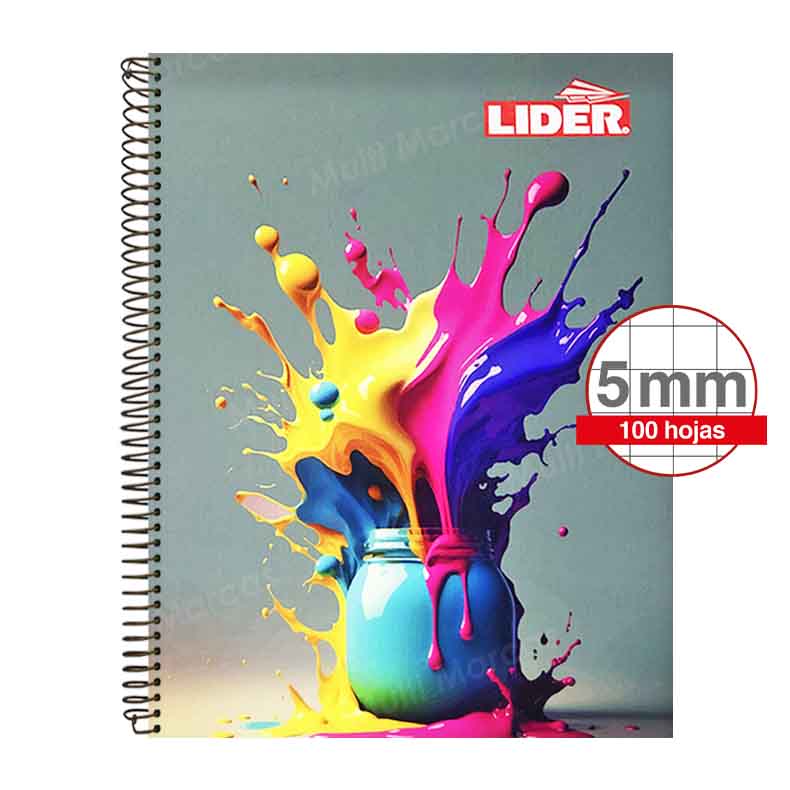Cuaderno Espiral Plástico con Diseño Tamaño Carta Cuadricula Corriente LIDER