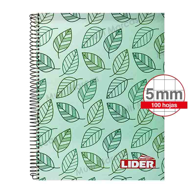 Cuaderno Espiral Plástico con Diseño Tamaño Carta Cuadricula Corriente LIDER