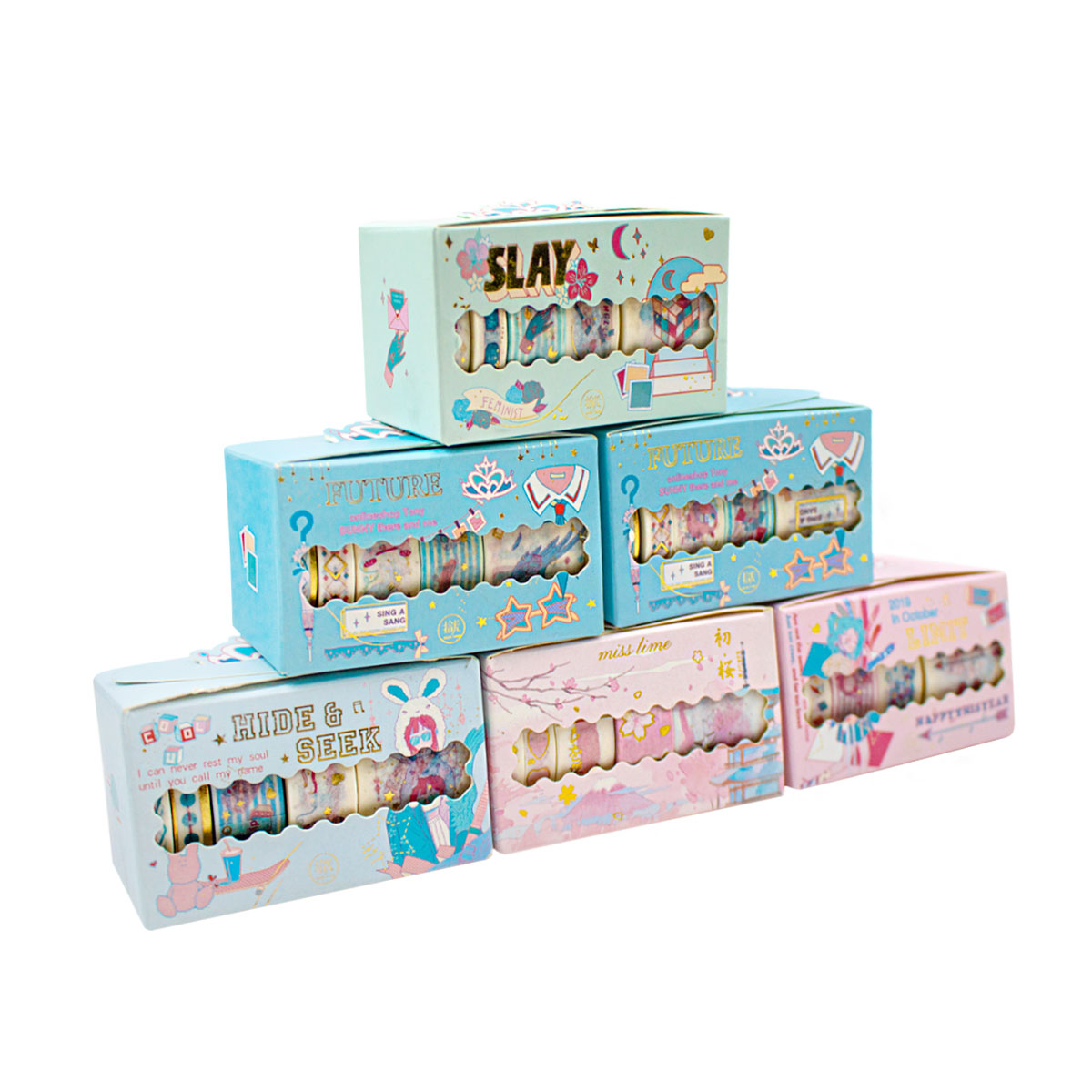 Set de 5 Washi Tape (Cinta Adhesiva con diseño) en caja MPC55