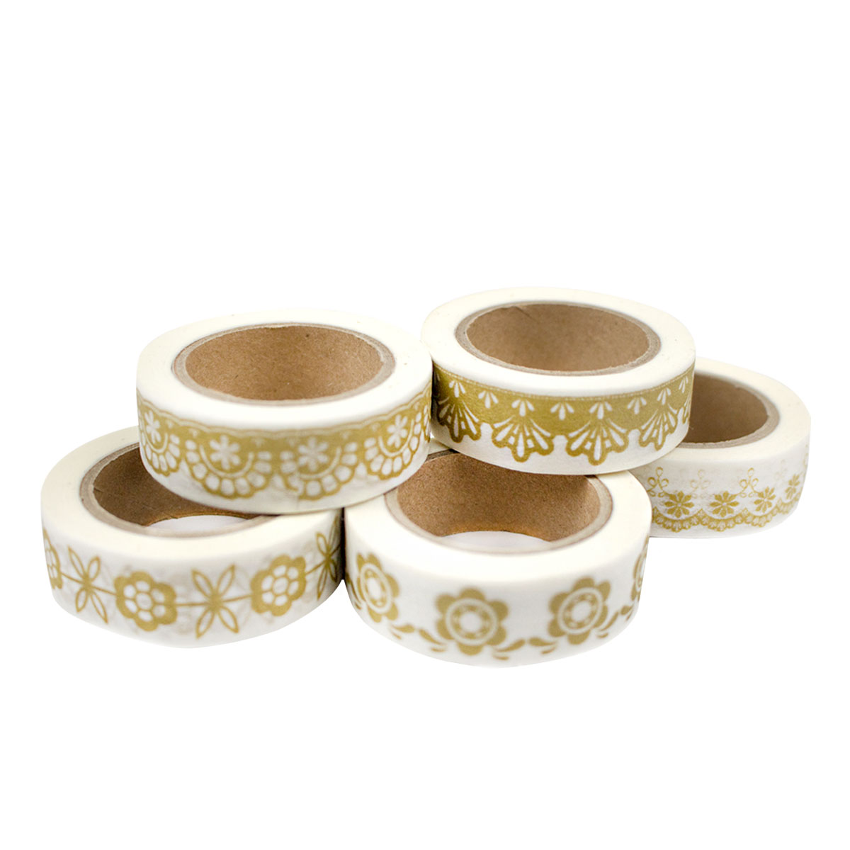 Set de 5 Washi Tapes (Cinta adhesiva decorativa) con Diseños Dorados MPC35