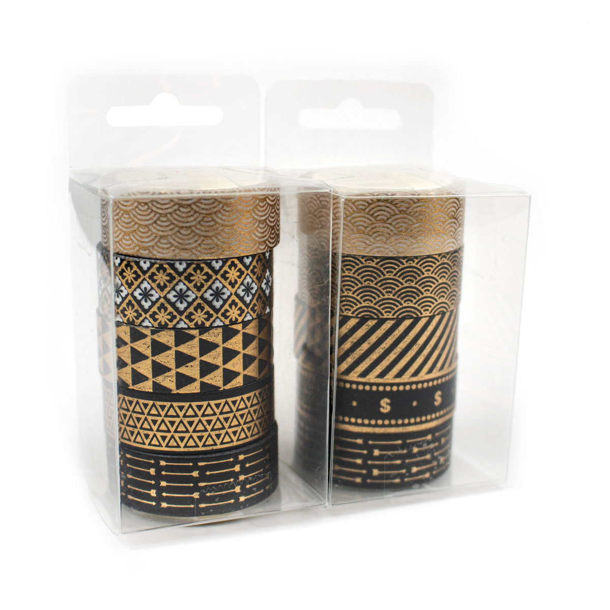Set de 5 Washi Tape Negro con Diseños Dorados (Cinta Adhesiva con diseño)