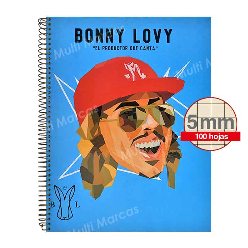Cuaderno Con Espiral Metálico Tamaño Carta con 100 Hojas Recicladas Cuadrícula 5 mm. Temática Bonny Lovy - PAPELBOL