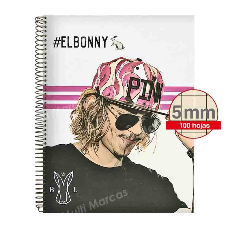 Cuaderno Con Espiral Metálico Tamaño Carta con 100 Hojas Recicladas Cuadrícula 5 mm. Temática Bonny Lovy - PAPELBOL