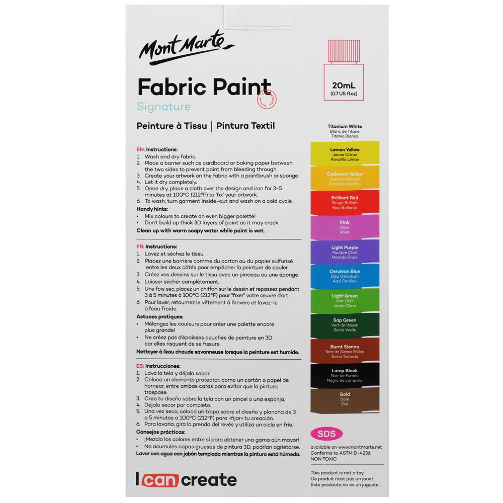 Pintura para tela Signature 12 piezas x 20 ml (0,7 onzas líquidas estadounidenses) Mont Marte PMHS0076