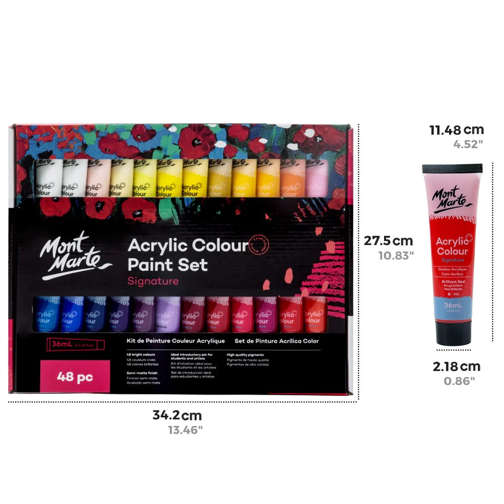 Set Pintura Acrílica Signature 48 piezas x 36 ml (1,2 onzas líquidas estadounidenses) Mont Marte MSCH4836