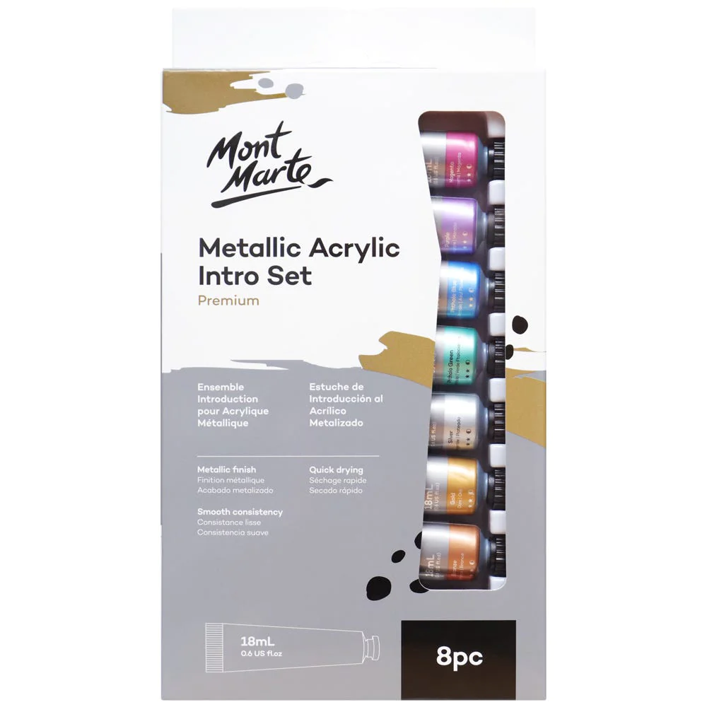Set de Pintura Acrílica Metalizada Premium 8 piezas x 18 ml - Mont Marte PMMT8181