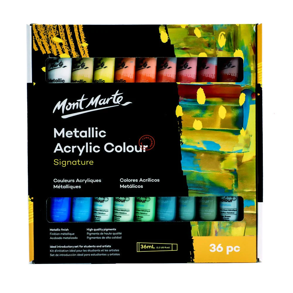 Set de Pintura Acrílica de Colores Metálicos Signature, 36 piezas x 36 ml. - Mont Marte - PMMT3636