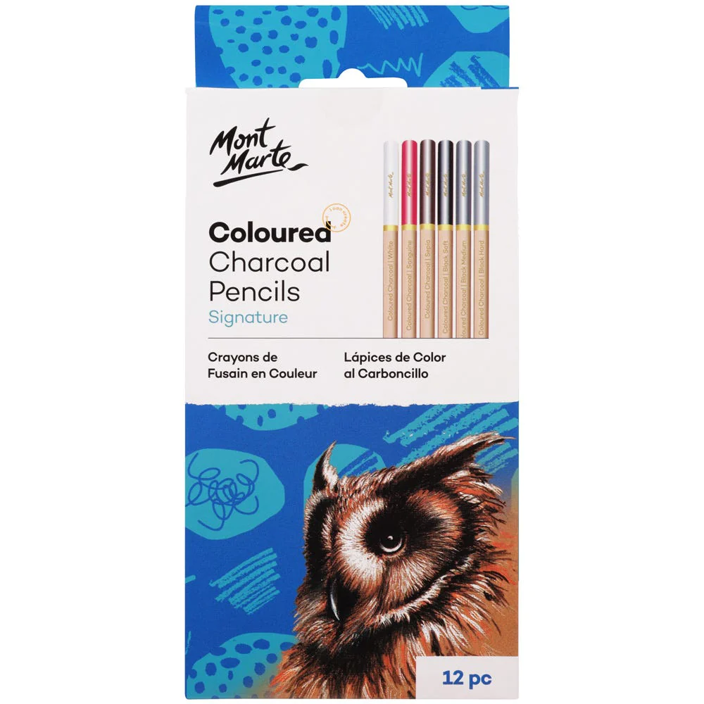 Set de 12 Lápices de carbón / Carboncillo de colores Signature - Mont Marte - MPN0042