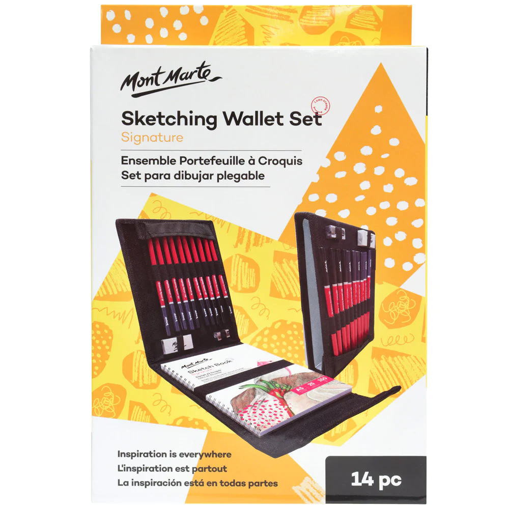 Set de Dibujo con Estuche de Tela Plegable Signature de 14 Piezas + Cuaderno de Bocetos - Mont Marte - MMGS0029