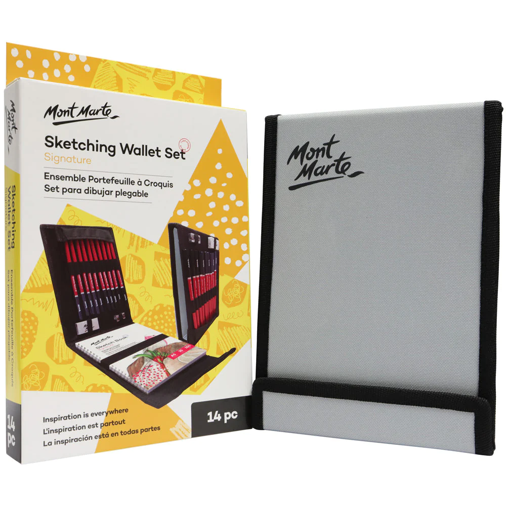 Set de Dibujo con Estuche de Tela Plegable Signature de 14 Piezas + Cuaderno de Bocetos - Mont Marte - MMGS0029