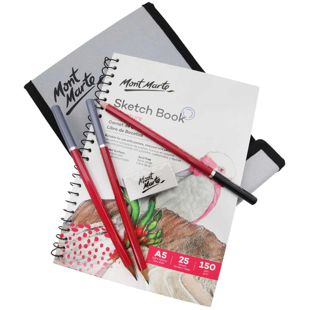 Set de Dibujo con Estuche de Tela Plegable Signature de 14 Piezas + Cuaderno de Bocetos - Mont Marte - MMGS0029