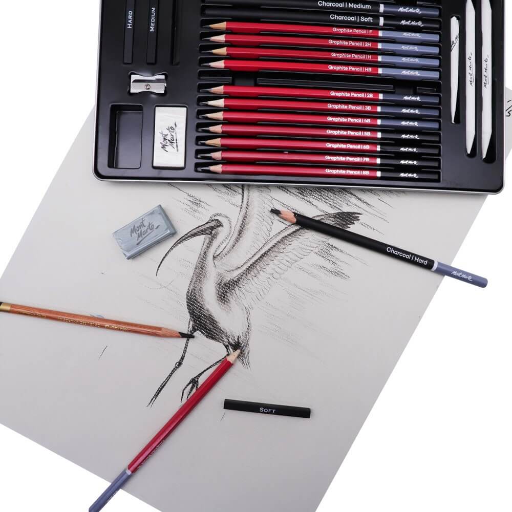 Set para Boceto y Dibujo en Estuche Metálico Signature de 27 Piezas - Mont Marte -MMGS0031