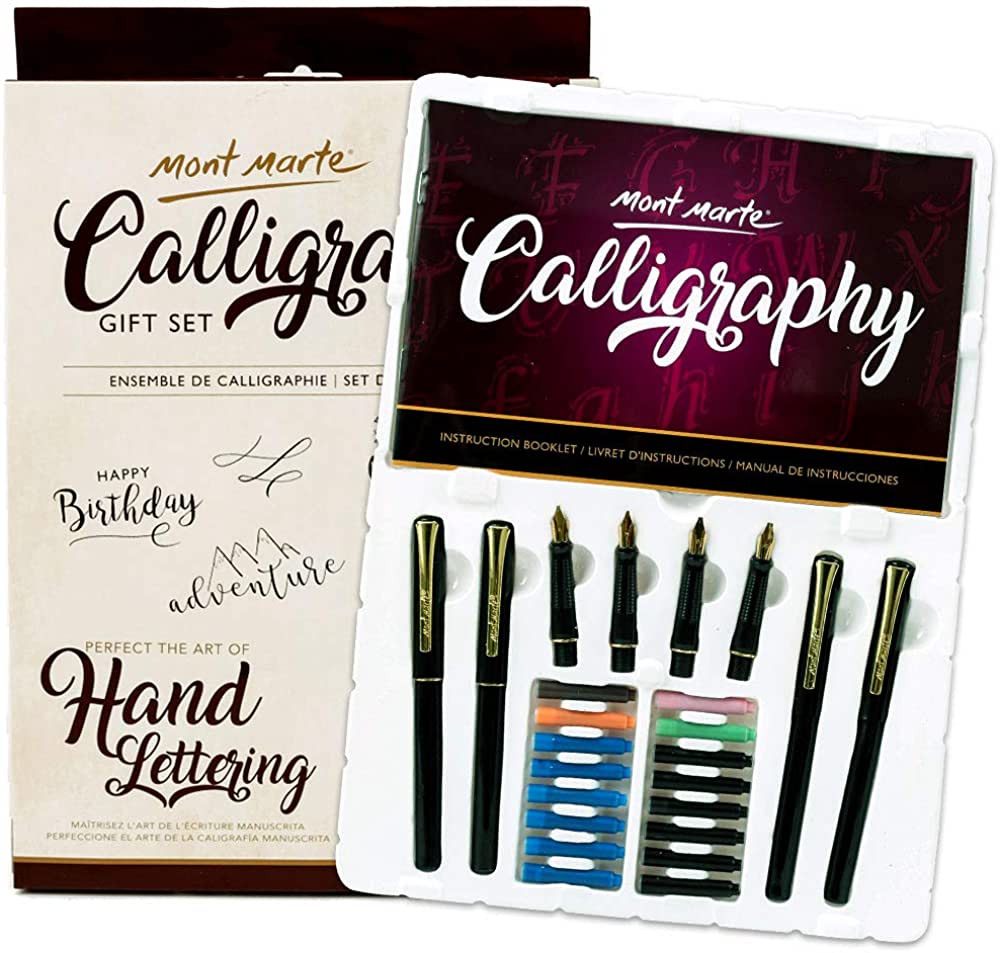 Juego de lápices de caligrafía Mont Marte con bolígrafo, cartuchos de tinta, folleto de introducción y libro de ejercicios - 26 piezas MMCA0006