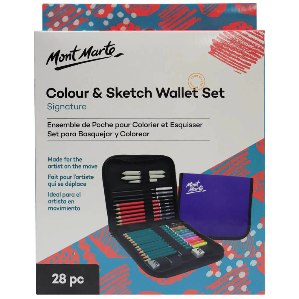 Set Para Dibujo / Bocetos y Colorear en Estuche de Tela 28 Piezas Signature - Mont Marte - MMGS0028