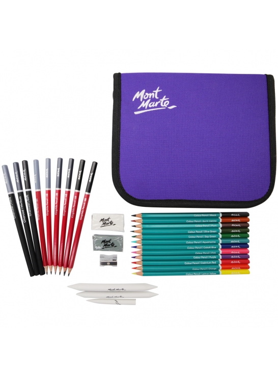 Set Para Dibujo / Bocetos y Colorear en Estuche de Tela 28 Piezas Signature - Mont Marte - MMGS0028