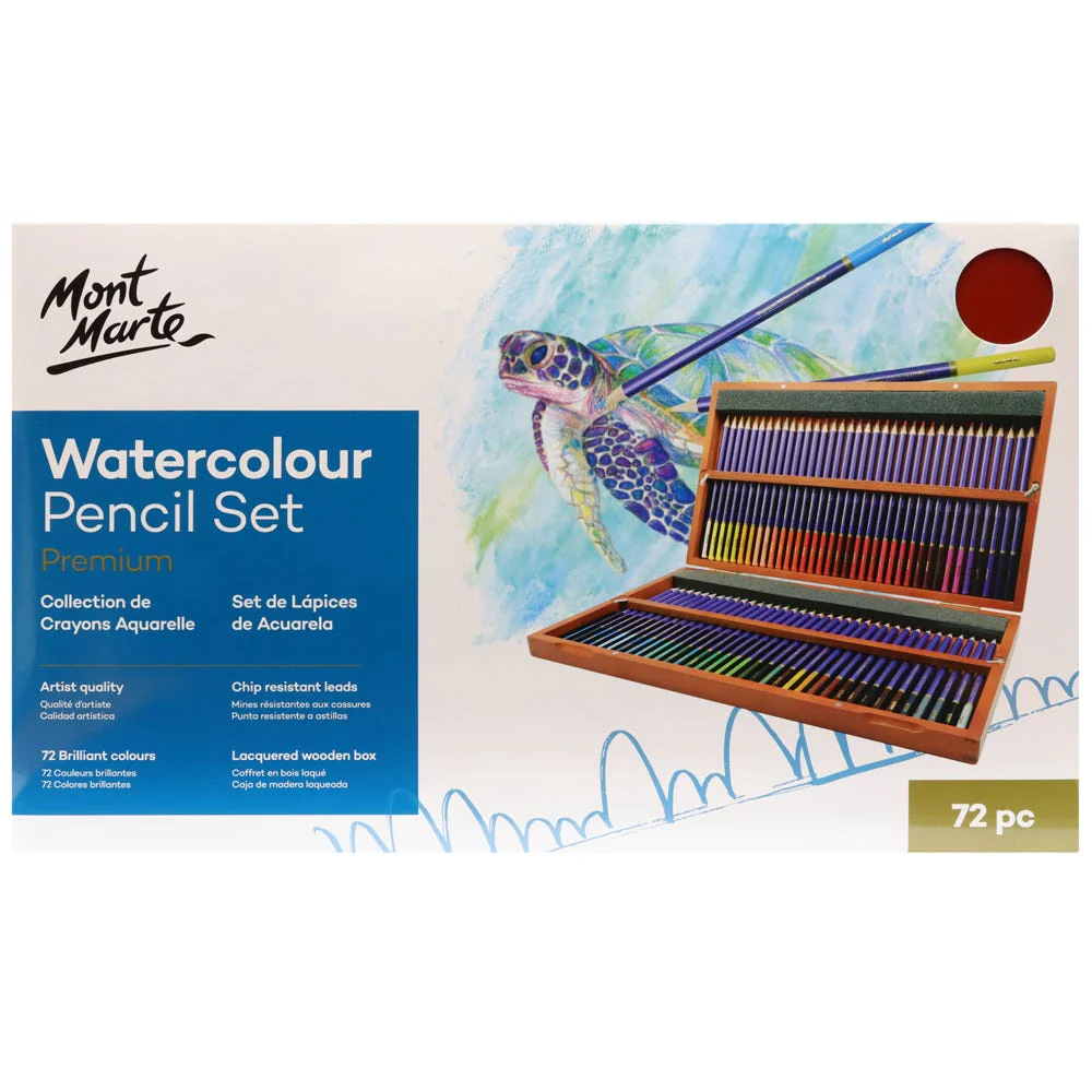 Estuche de Madera con 72 Lápices de Colores Acuarelables para Artistas Premium - Mont Marte - MPN0120