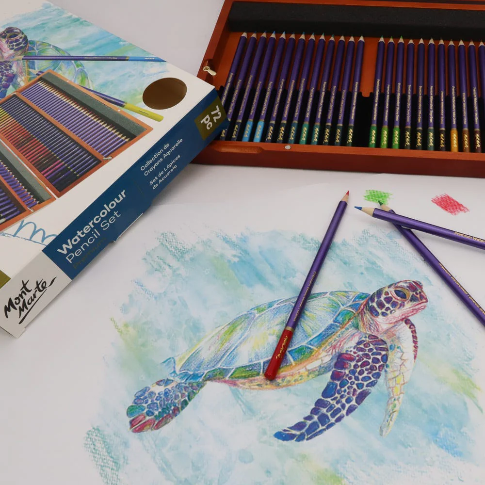Estuche de Madera con 72 Lápices de Colores Acuarelables para Artistas Premium - Mont Marte - MPN0120