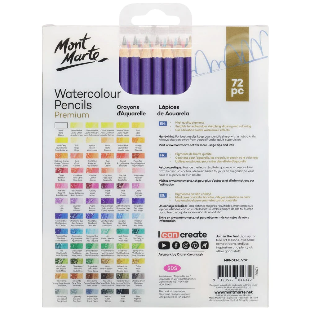 Set de 72 Lápices Acuarelables Premium - Mont Marte - MPN0126