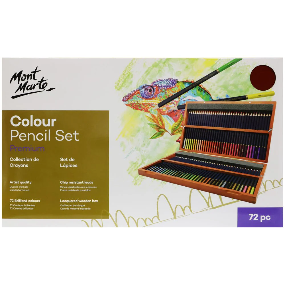 Estuche de Madera con 72 Lápices de Colores para Artistas Premium - Mont Marte - MPN0119