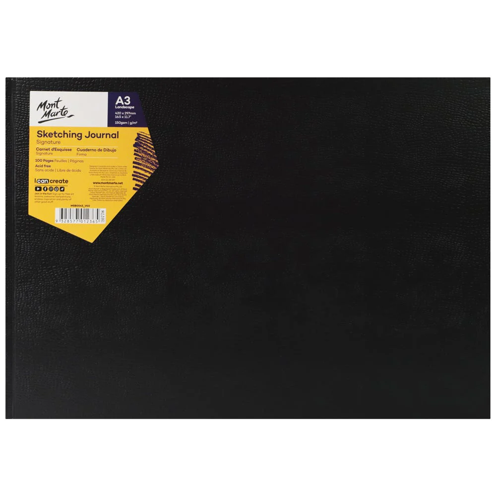Cuaderno de dibujo / Bocetos / Sketchbook / Sketching Journal Croc Finish Signature Mont Marte 150 g/m² Tamaño A3 Retrato (Horizontal) 100 páginas MSB0045
