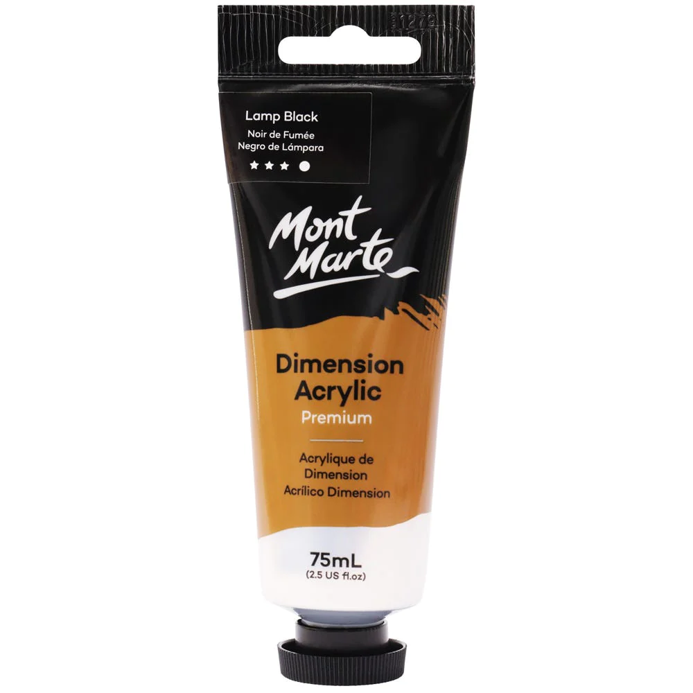 Tubo de Pintura Acrílica Dimension Premium 75ml - Color Negro de Lámpara - Mont Marte - PMDA0041